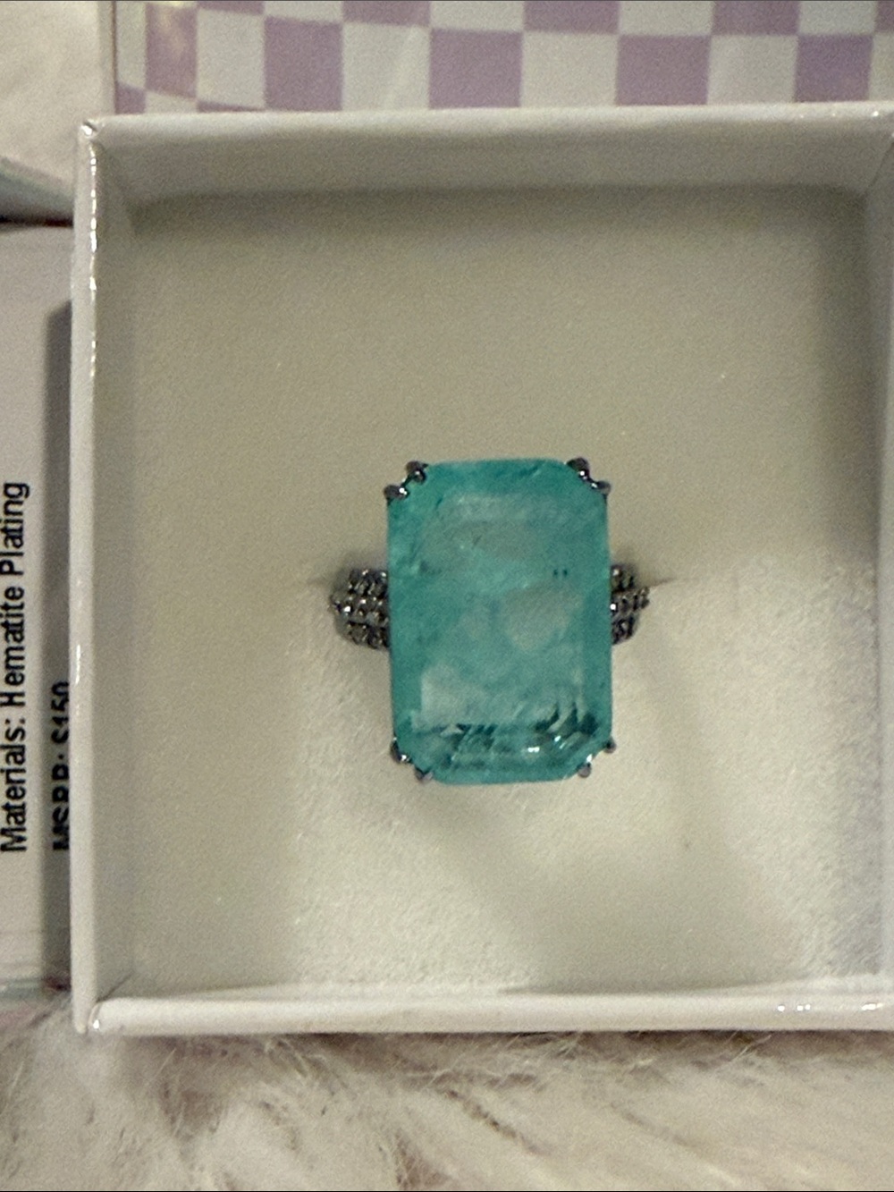 BOMB PARTY - Aqua Emerald-Cut Cocktail Ring with Silver-Tone Setting